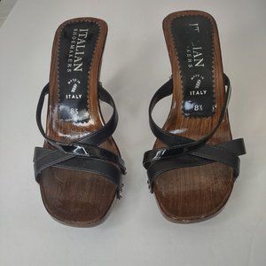 Italian Shoemakers Black Slip On Sandals Made in Italy Sz 8.5